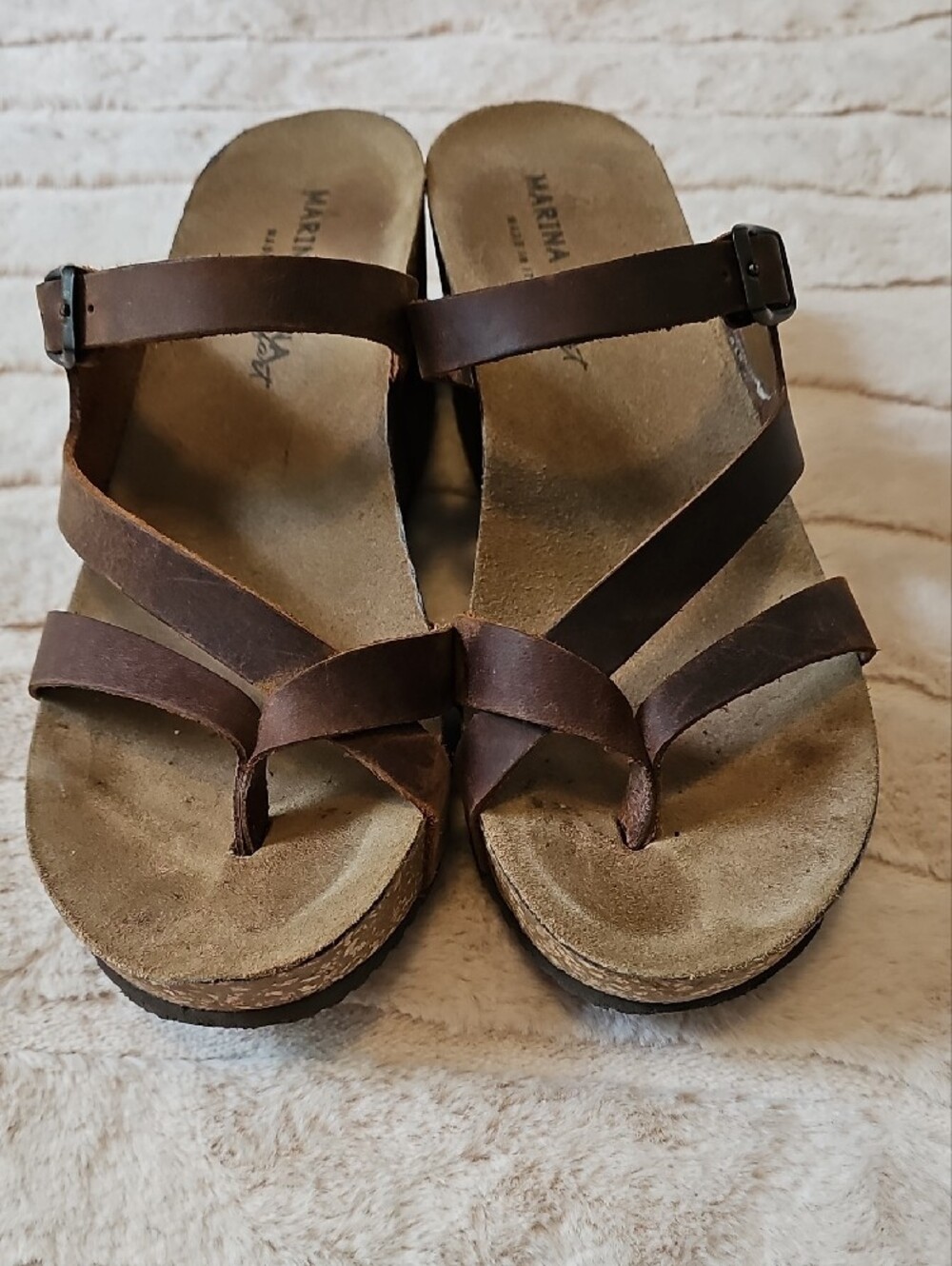 Marina Luna Brown Cork-Style Wedge Sandals - Picture 4 of 5